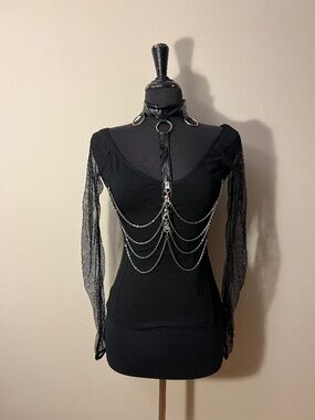 Devil Fashion Gothic Harness and Fishnet Top